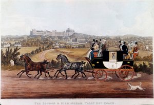 连接伯明翰和伦敦的马车（勤奋） 英国学校的石版画。19世纪 私人收藏 作者 英语学校
