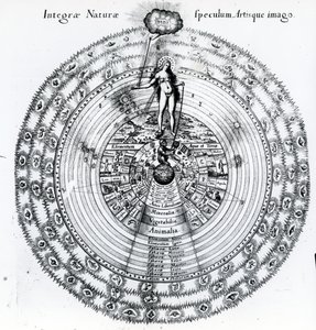人与宇宙之间的对应关系，来自Robert Fludd的&39;Utriusque Cosmi Historia&39;，1617-19 作者 英语学校