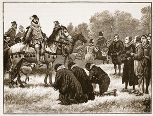 不同意见的神职人员向詹姆斯提交请愿书，插图来自卡塞尔斯画报英国历史（棕褐色照片） 作者 英语学校