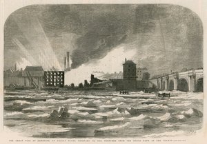 1855年2月14日星期五晚上，Bankside的大火从泰晤士河北岸勾勒出来 作者 英语学校