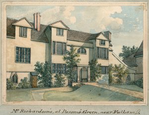 塞缪尔·理查森（Samuel Richardson）在伦敦富勒姆（Fulham）附近的帕森斯格林（Parsons Green）的家（纸上写着） 作者 英语学校