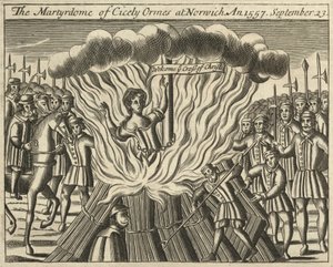 1557 年 9 月 23 日，西塞莉-奥尔梅斯在诺里奇殉难（雕刻） 作者 英语学校