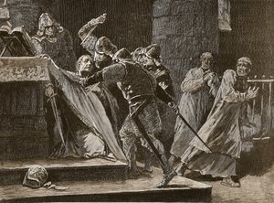 贝克特在坎特伯雷大教堂谋杀，插图来自卡塞尔斯画报英国历史（棕褐色照片） 作者 英语学校