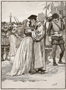托马斯·莫尔爵士和他的女儿的离别，来自卡塞尔斯画报英国历史的插图（棕褐色照片） 作者 English School