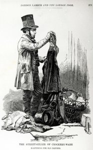陶器商品的街头卖家换取旧衣服，1840年 作者 英语学校