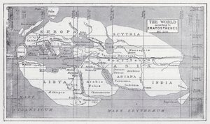 埃拉托色尼的世界，公元前220年（石印）。 作者 英语学校