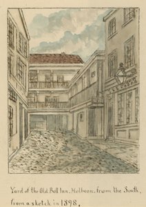 位于伦敦霍尔本的Old Bell Inn酒店的院子，从南面开始（纸上写着） 作者 英语学校