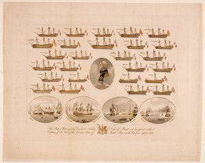 This Plate is Patronized by Viscount Nelson Duke of Bronte who has Assisted at the Capture of 26 Sail of the Enemies Line of Battle Ships in the War from 1793 to 1805 (coloured engraving) 作者 英语学校