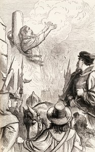 托马斯·霍克斯在玛丽安迫害期间烧伤，1865年（木版画） 作者 英语学校