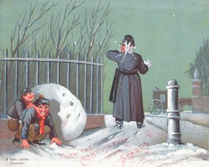 投掷雪球在警察，圣诞卡 作者 英语学校