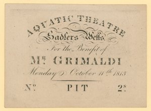 1813年10月11日为Grimaldi先生的利益而设的水上剧院门票 作者 英语学校