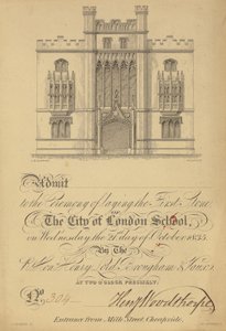 1835年10月21日，伦敦市立学校的第一块石头铺设的门票 作者 英语学校