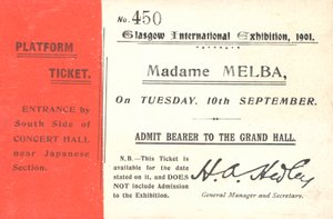 在1901年格拉斯哥国际展览会上听到Nellie Melba的演出门票（打印） 作者 英语学校