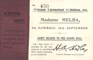 在1901年格拉斯哥国际展览会上听到Nellie Melba的演出门票（打印） 作者 英语学校