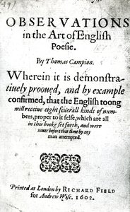 英国诗歌艺术观察的标题页，作者：Thomas Campion，1602年出版（印刷版） 作者 英语学校
