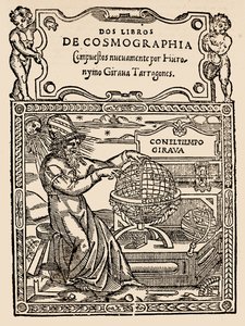 Hieronymo Girana Tarragones的两本“宇宙学书籍”的标题页，来自美国的叙事和批评史，由Justin Winsor编辑，1886年伦敦（木版画） 作者 英语学校