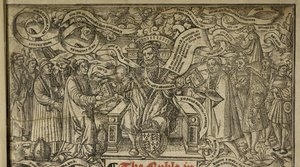 描绘 "国王亨利八世登基 "的扉页细节，选自 "伟大的圣经"，约 1541 年（木刻）。 作者 英语学校