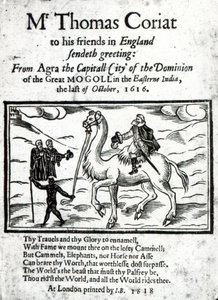 Thomas Coryats的标题页追溯了他在印度的旅行记录，于1618年在伦敦出版（印刷纸和木刻） 作者 英语学校