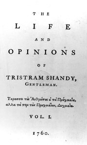 “劳伦斯·斯特恩的绅士Tristram Shandy的生平与观点”的标题页，于1760年出版 作者 英语学校