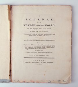 1768年，1779年，1770年和1771年在他的Majestys船舶努力中的世界航行期刊的标题页，1771年在伦敦出版（印刷版） 作者 英语学校