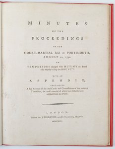 1792年8月12日在朴茨茅斯举行的军事法庭诉讼记录的标题页，1794年在伦敦出版（印刷版） 作者 英语学校