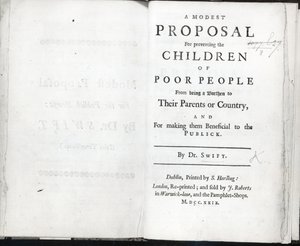 乔纳森斯威夫特于1729年出版的“适度提案”的标题页（印刷版） 作者 英语学校