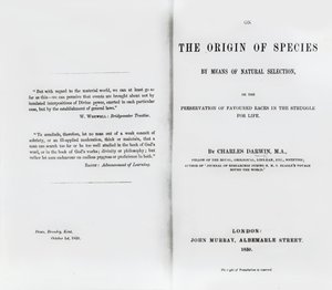 查尔斯达尔文于1859年出版的“物种起源”标题页 作者 英语学校