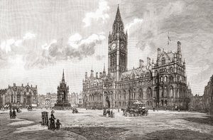 曼彻斯特阿尔伯特广场市政厅，选自《世界城市》，约 1893 年出版（印刷品） 作者 英语学校