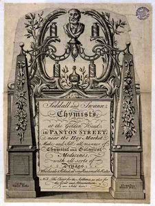 Siddall and Swann, Chemists, at the Golden Head, Panton Street, London（雕刻）的贸易卡。 作者 英语学校