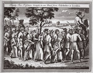 二十二名囚犯从科尔切斯特带来一支乐队到伦敦，来自Foxes Martyrs c.1703的插图 作者 英语学校