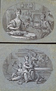 两个国内场景，c.1725（蓝纸上的黑白粉笔） 作者 英语学校