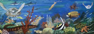 身份不明的海底生物，包括五颜六色的鱼和乌龟 作者 英语学校