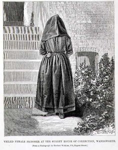 萨里教养院戴面纱的女囚犯，万斯沃斯，摘自亨利-梅休（1812-87）和约翰-宾尼的《伦敦的刑事监狱和监狱生活场景》。 作者 英语学校