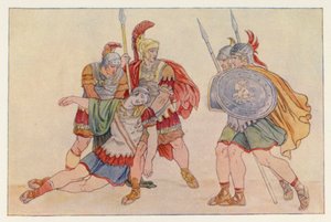 维吉尔的《埃涅伊德》：埃涅阿斯和拉乌苏斯的尸体（彩色石版画） 作者 英语学校