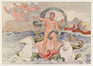 维吉尔的《埃涅伊特》：海王星让海浪静止（彩色石版画） 作者 英语学校