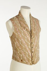 奶油色，米色和橙色背心，编织天鹅绒和锦缎，c.1850（丝绸） 作者 英语学校