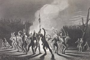 华盛顿和费尔法克斯参加1748年的印度战争舞蹈，来自“历史肖像画廊”，出版于1880年 作者 英语学校