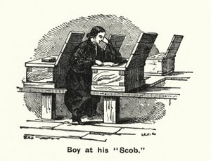 温彻斯特学院：男孩在他的“Scob”（雕刻） 作者 英语学校