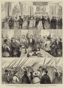 欧洲军队从日本撤军（雕刻）。 作者 英语学校