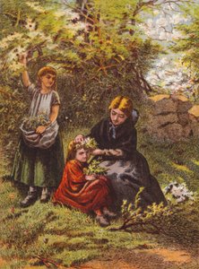 妇女用鲜花为女孩梳头（彩色石版画） 作者 英语学校