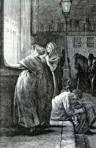 女性和杜松子酒饮用，19世纪 作者 英语学校