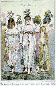 妙不可言。巴黎妇女穿着1800年的冬装，英国漫画。 作者 英语学校