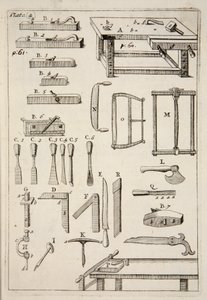 木工工具，出版。1683年的雕刻。 作者 英语学校