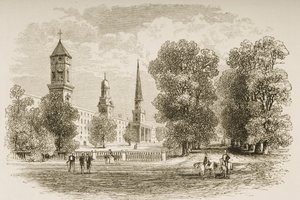 耶鲁大学，纽黑文，1870年，来自1876年宗教学会出版的“美国图片” 作者 英语学校