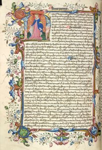 Yates Thompson 48，f.172v 历史上亨利五世的首字母“N”（ostre），以及他的法令开头的完整叶状边框，来自“Nova Stauta”（牛皮纸） 作者 英语学校