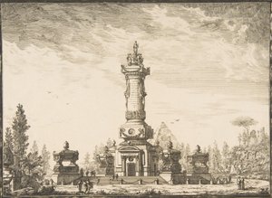 用于墓穴的葬礼柱子的透视图...，1746-50。
