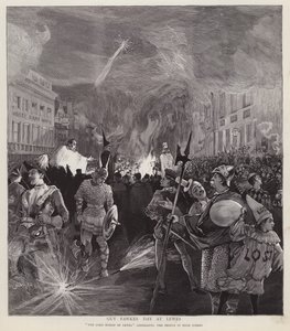 1892 年 11 月 5 日在苏塞克斯刘易斯举行的盖伊·福克斯日游行（石版画） 作者 伊诺克·沃德