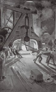 在伍尔维奇兵工厂工作的 40 吨蒸汽锤（石版画）
