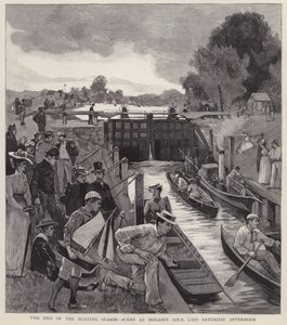 划船季节的结束：萨里泰晤士河上的 Molesey Lock 场景（石版画）
