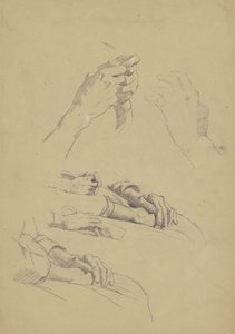 六手研究，c.1870-90（棕褐色纸上的石墨和白垩）